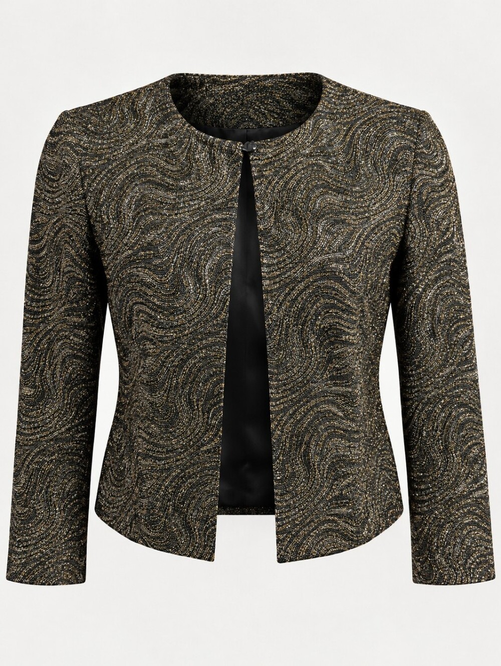 Dress Barn Women's MediumMetallic Swirl Open-Front Jacket - Black & Gold